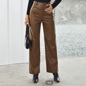 Pleather Palazzo Pants Brown